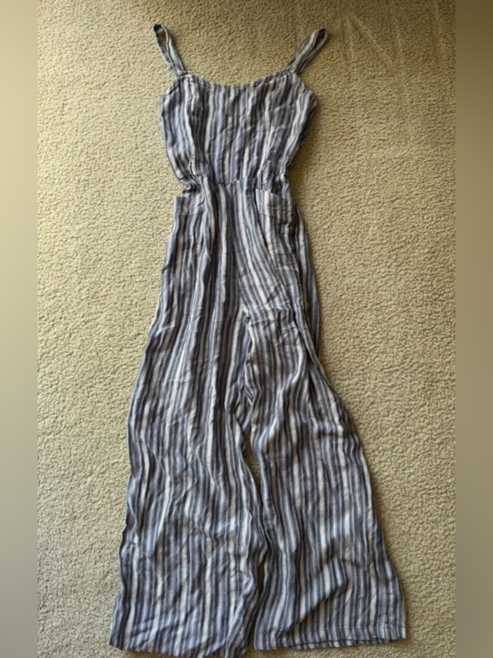 Hollister Blue and White Striped Sleeveless Wide-Leg Jumpsuit sexy y2k flare